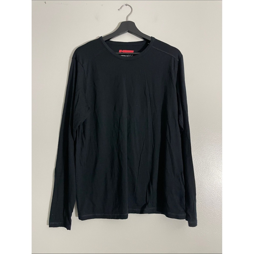 Karbon Mens Black 100% Merino Wool Long Sleeve Crew Neck Base Layer Shirt Size M